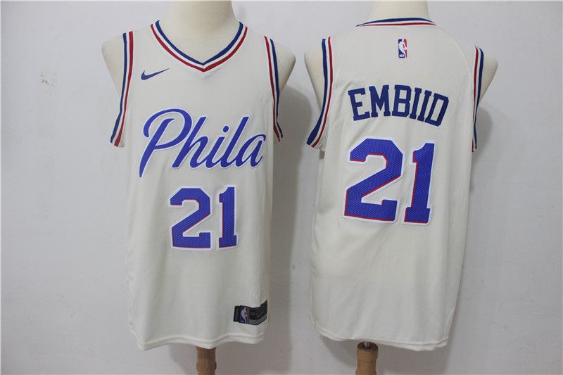 Men Philadelphia 76ers 21 Embiid White City Edition Nike NBA Jerseys